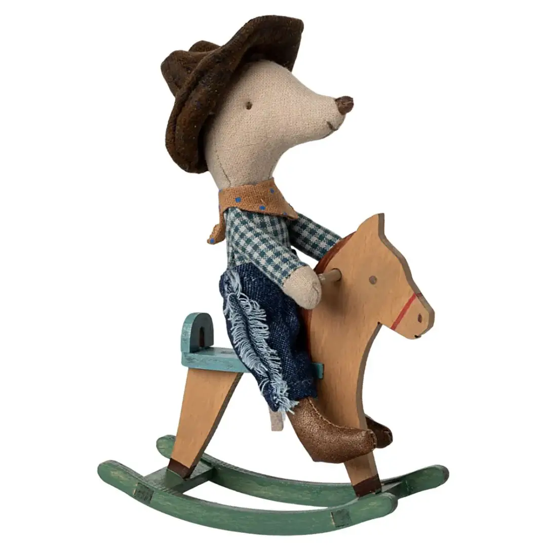 Maileg Cowboy Mouse on Rocking Horse