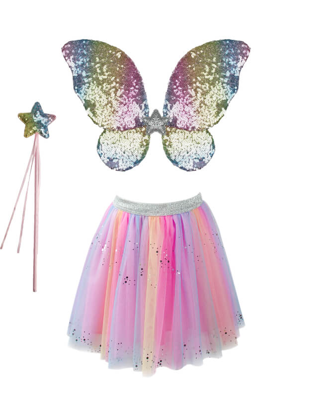 fairyskirtandwings (1) Rainbow Skirt with Wings and Wand (Size 4-5)